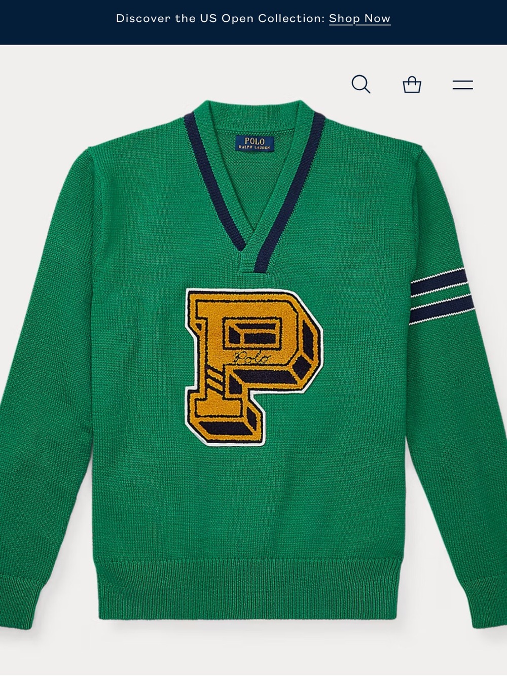 Polo by Ralph Lauren Green V-Neck Varsity Sweater